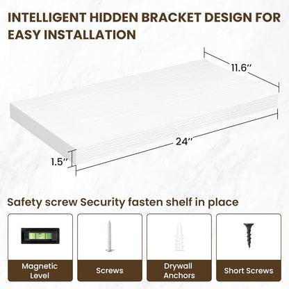 24 Inch Floating Shelves, 12 Inch Deep Floating Shelves for Wall, Floating Shelf with Invisible