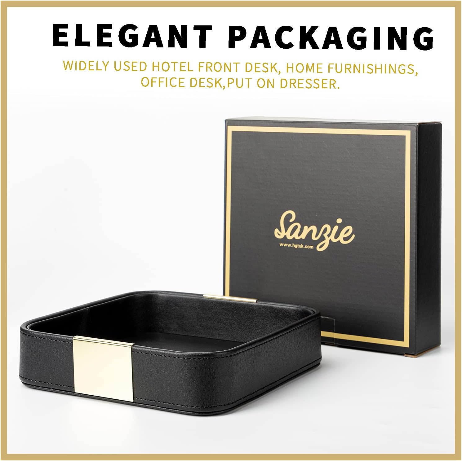 SANZIE Luxury Leather Desktop Storage Small Catchall Organizer Decorative Tray for Entryway Table