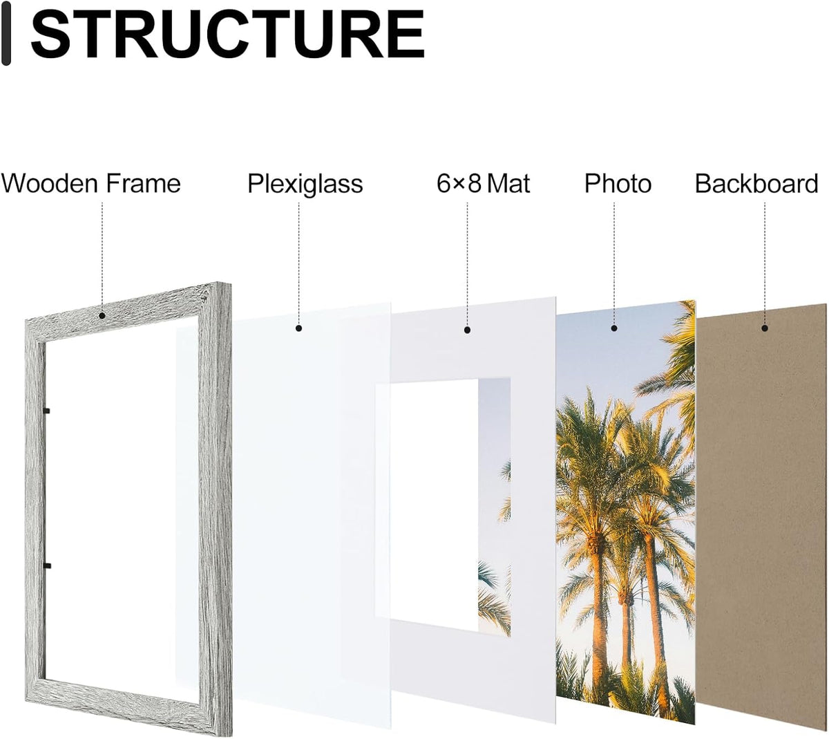 Vittanly 9x12 Picture Frames Set of 9, Shatter Resistant Plexiglass, Display 6x8 Pictures with Mat