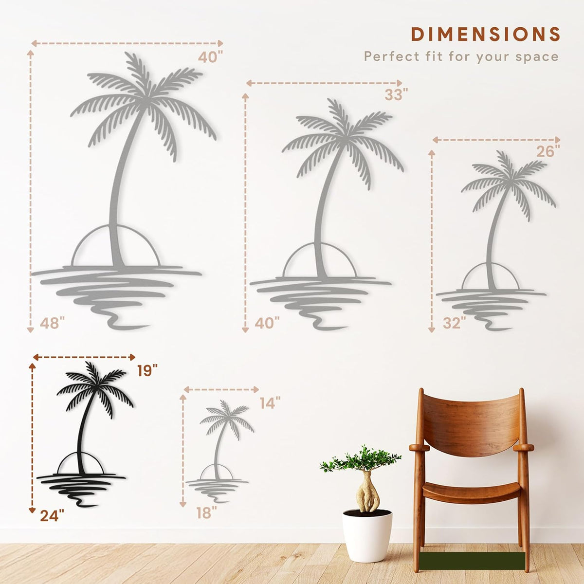 Metal Palm Tree with Sunset Wall Art, Large Outdoor Wall Decor, Tropical Beach Coastal Decor for