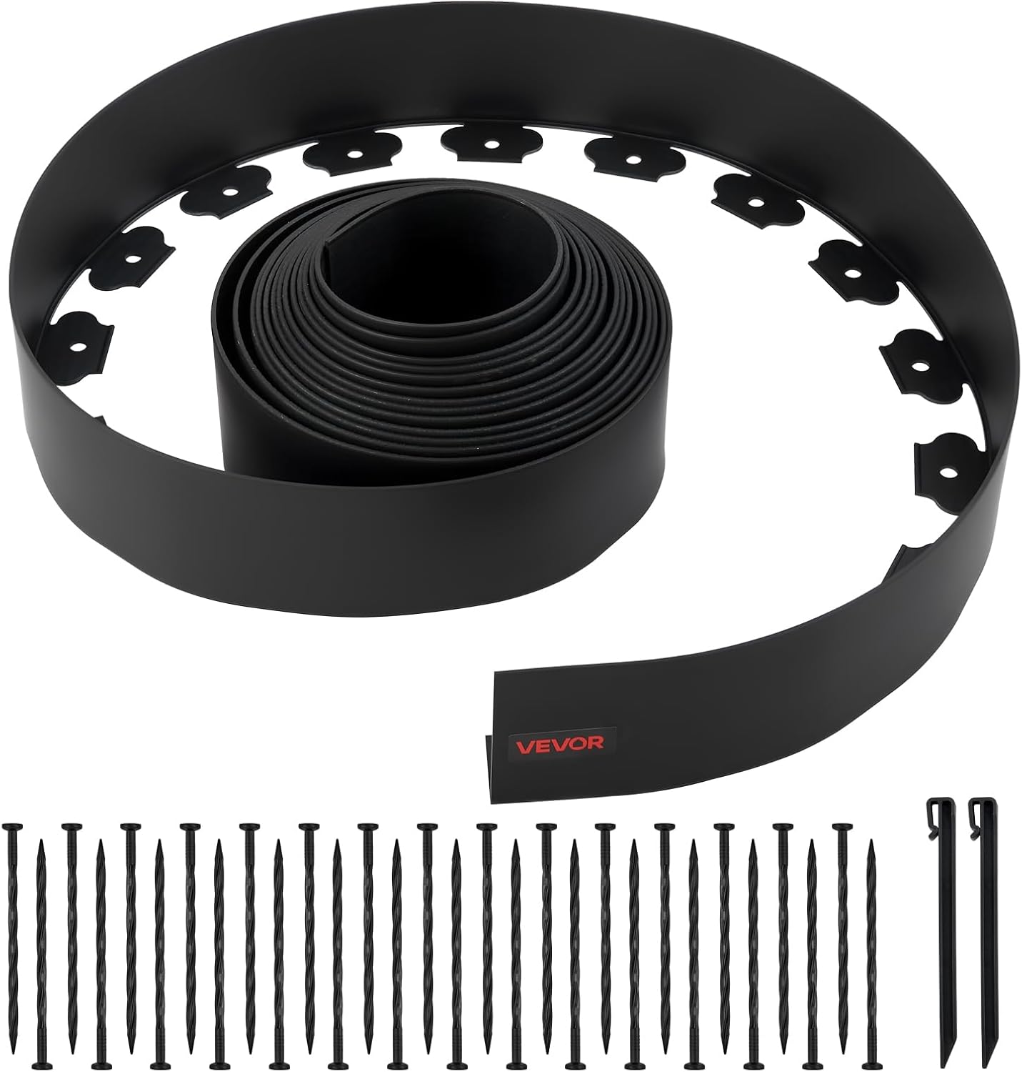 VEVOR Landscape Edging, 33 ft x 4 in Plastic Garden Border Edging with 30 Spikes & 2 Ground Stakes
