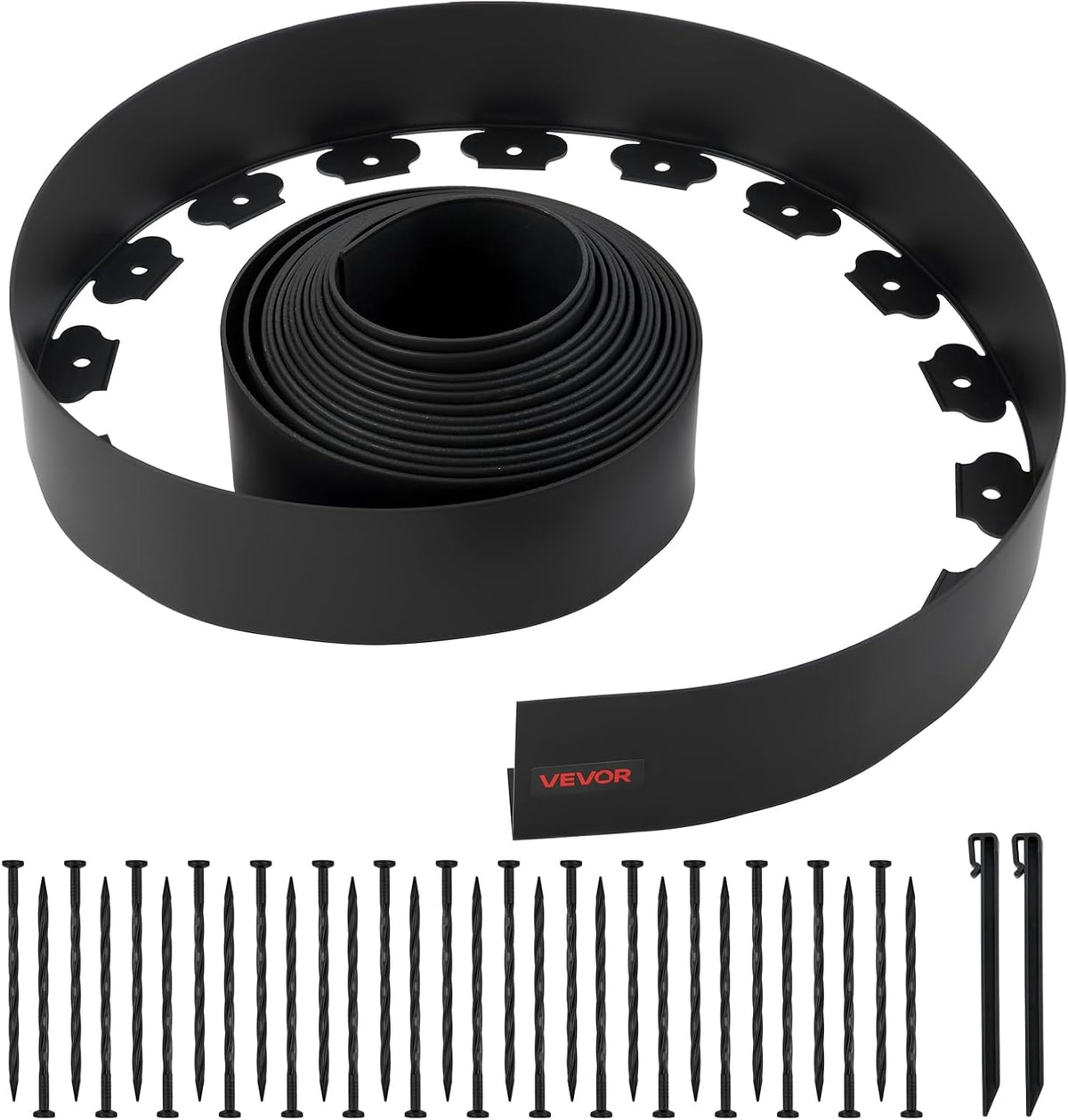 VEVOR Landscape Edging, 33 ft x 4 in Plastic Garden Border Edging with 30 Spikes & 2 Ground Stakes