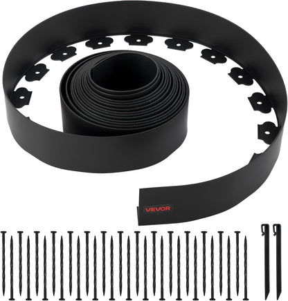 VEVOR Landscape Edging, 33 ft x 4 in Plastic Garden Border Edging with 30 Spikes & 2 Ground Stakes