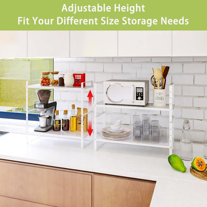 Expandable Cabinet Shelf Organizer Rack, Stackable Kitchen Counter Storage Shelves Stand