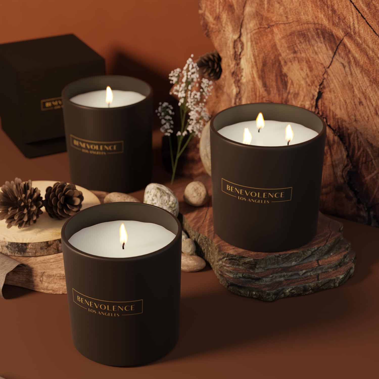 Benevolence LA Pine Wood Scented Candles | 14.5 oz Christmas Candles for Women | 45 Hour Burn Pine