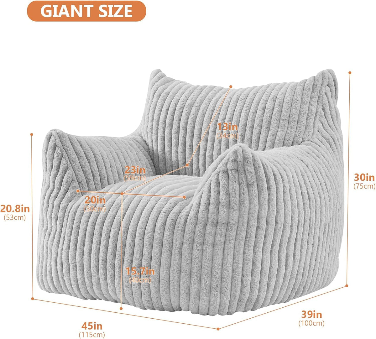 Giant Bean Bag Chairs for Adults with Filling Plush Fluffy Bean Bag Chairs for Teens with Armrests