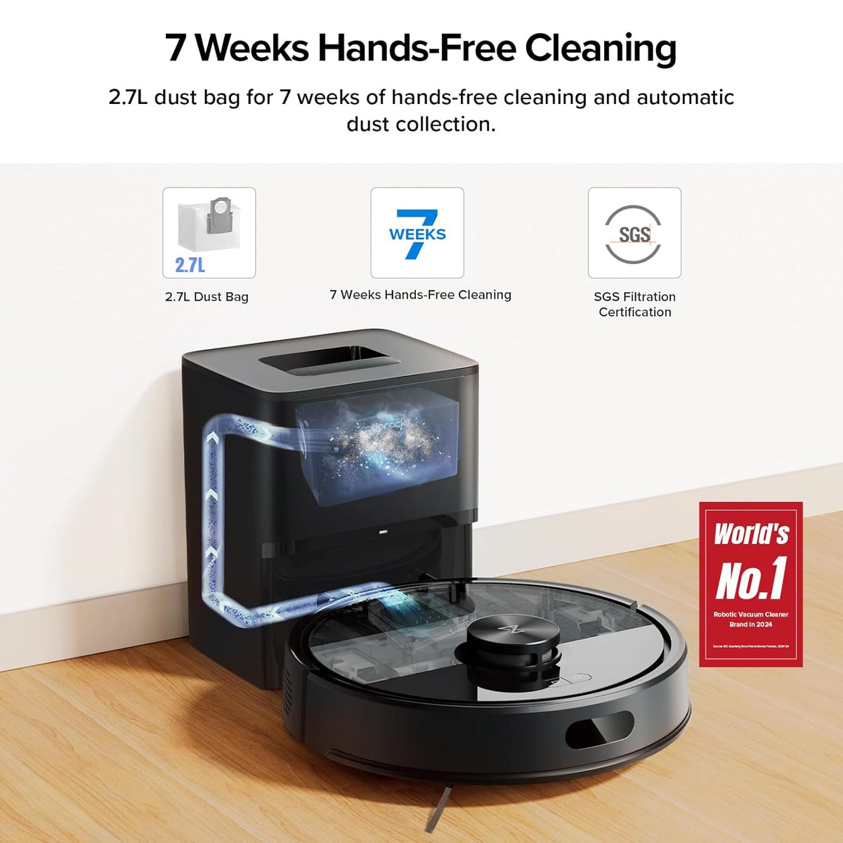roborock Q7 M5+ Robot Vacuum and Mop, Upgraded from Q5 Max+, 7 Weeks Self-Emptying, 10000Pa