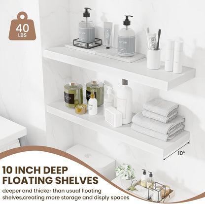 Floating Shelves Set of 2, 36 Inch Long Wooden Wall Shelves, 10 Inch Deep Wall Mounted Storage