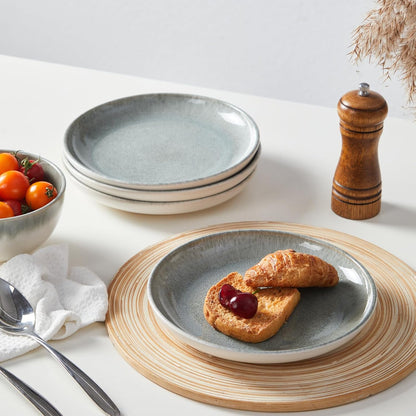 Gradient Green Stoneware Dinnerware Sets, 12 pcs Reactive Glaze Plates and Bowls Sets, Handmade