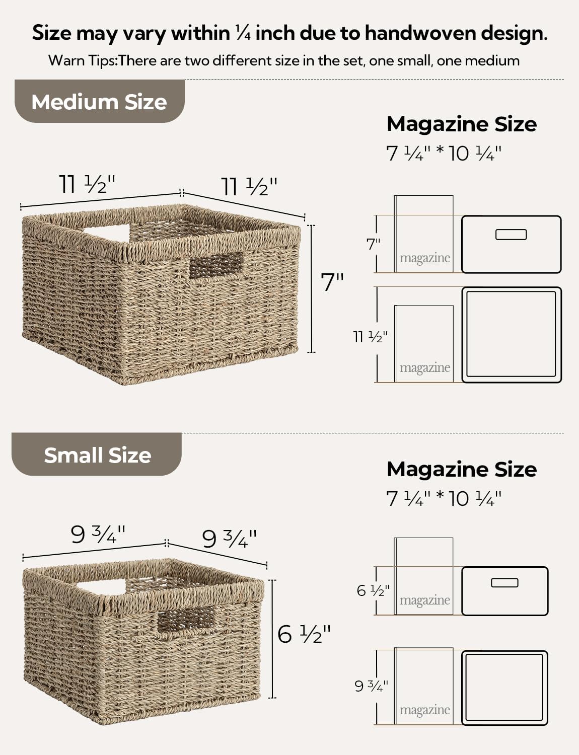 StorageWorks Wicker Storage Baskets, Large and Small Baskets, Handwoven Seagrass Basket for