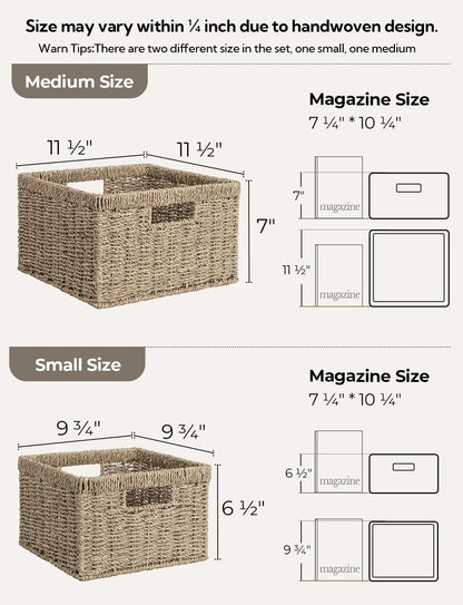 StorageWorks Wicker Storage Baskets, Large and Small Baskets, Handwoven Seagrass Basket for
