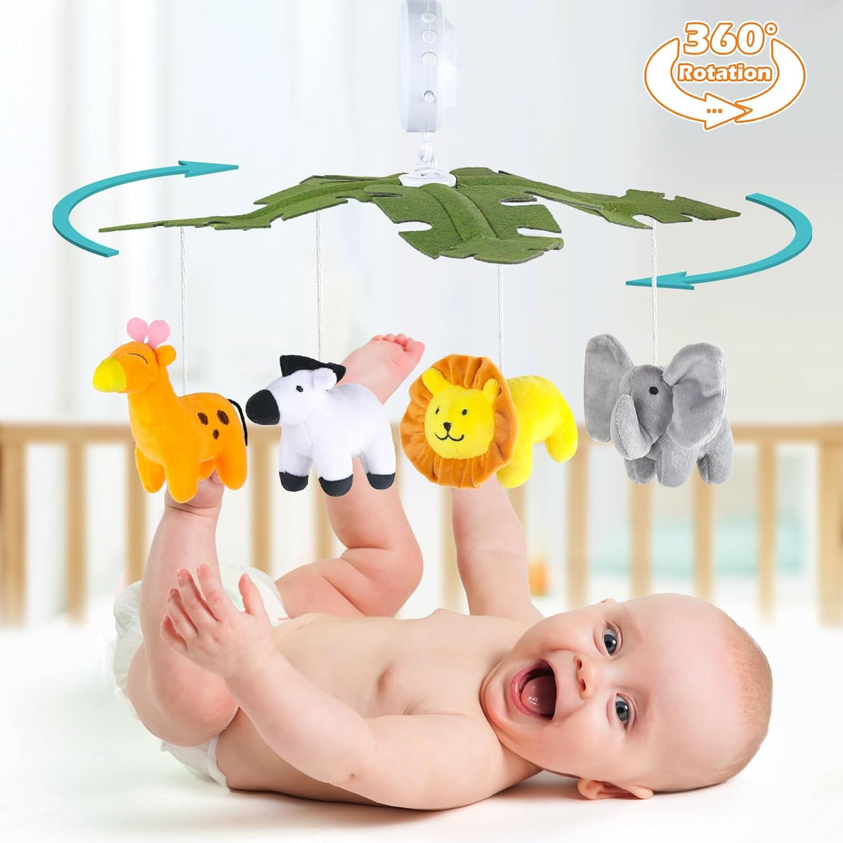 Baby Crib Mobile with Music and Lights, Mobile for Crib with Remote Control, Rotation, Starlight