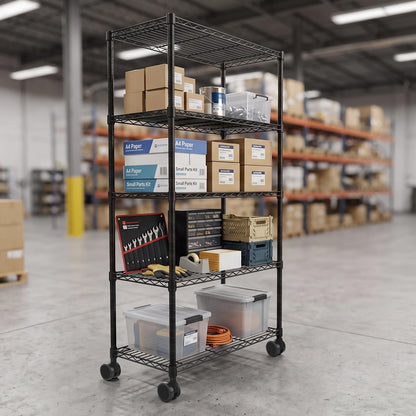Whitmor 5 Tier Storage Shelves, Adjustable Metal Shelving with Wheels, 200 lbs Capacity per Shelf