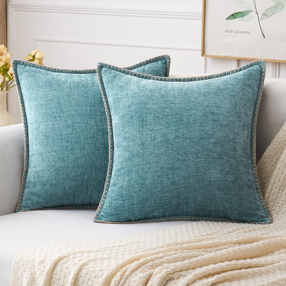 MIULEE Pack of 2 Couch Throw Pillow Covers 20x20 Inch Smoke Blue Farmhouse Decorative Pillow Covers