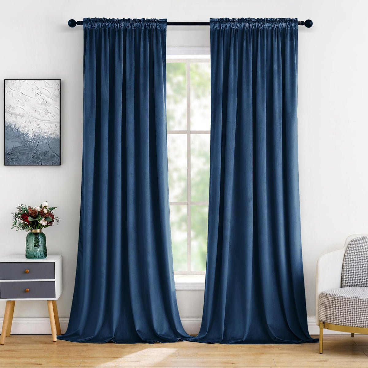 MIULEE Velvet Blackout Curtains Navy Blue Thermal Insulated Drapes for Bedroom Living Room