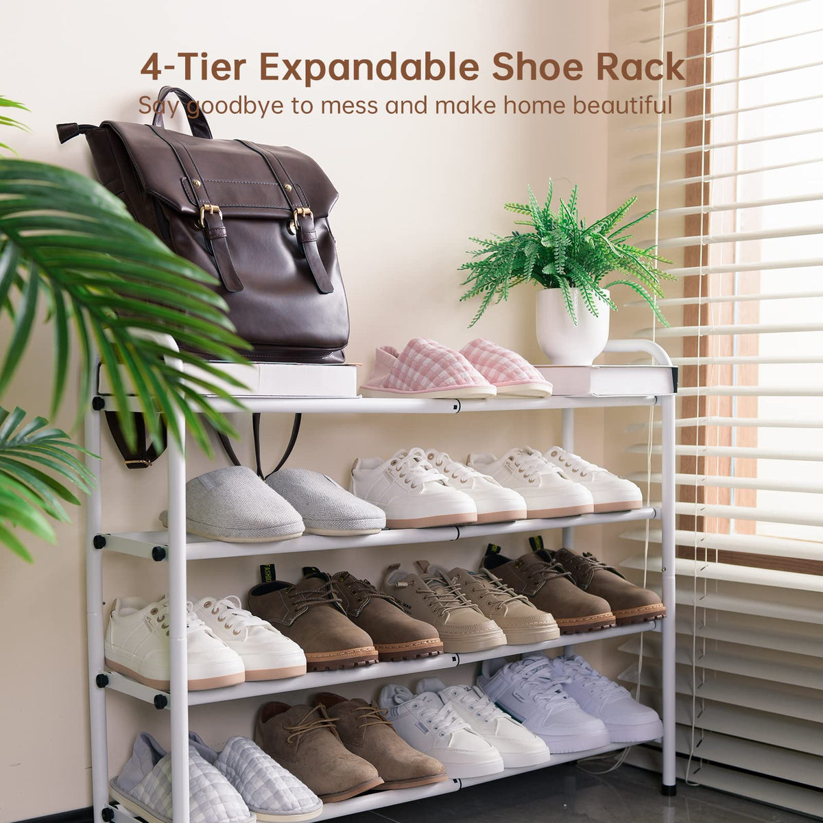 Gonfoam Expandable 4-Tier Shoe Rack for Closet and Entryway, White