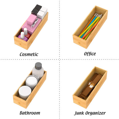 Bamboo Kitchen Drawer Organizer, Wooden Storage Box for Utensil Organizer Silverware Tray Cutlery