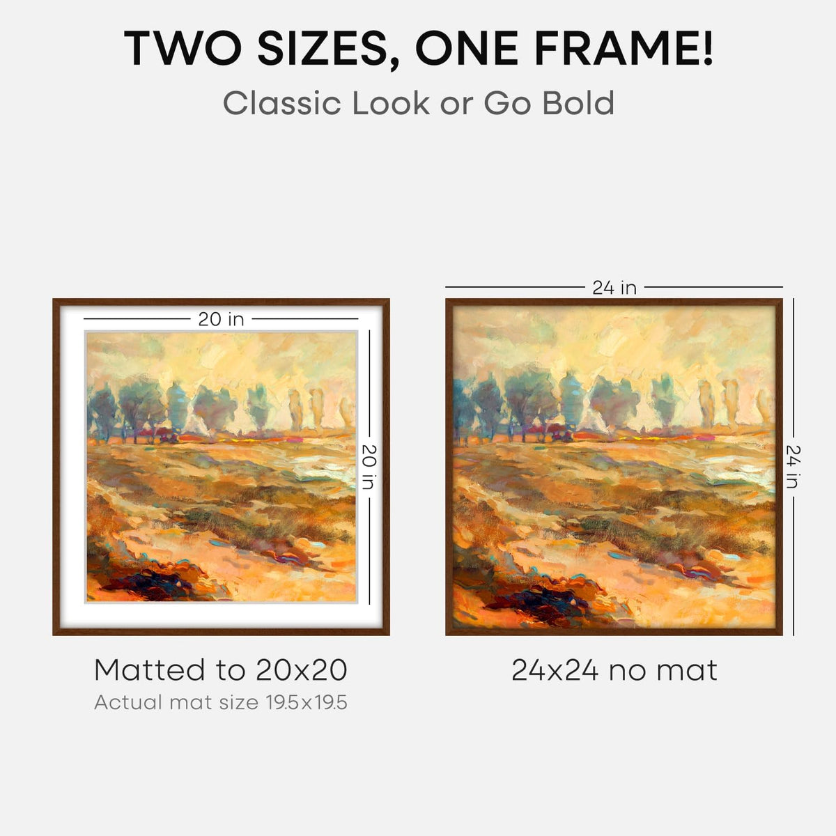 Homeforia 24x24 Picture Frame Brown, High End Dark Oak 24 x 24 Square Wood Frame with Mat 20 x 20