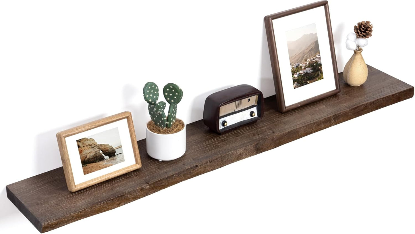 Floating Shelves for Wall Decor, Rustic Solid Elm Wood Live Edge Floating Shelves Wall Mounted