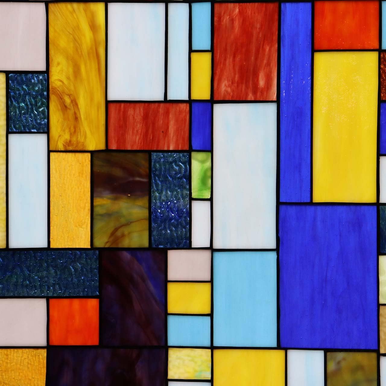 Bieye Geometric Color Block Tiffany Style Stained Glass Window Panel with Hanging Chain (18x25