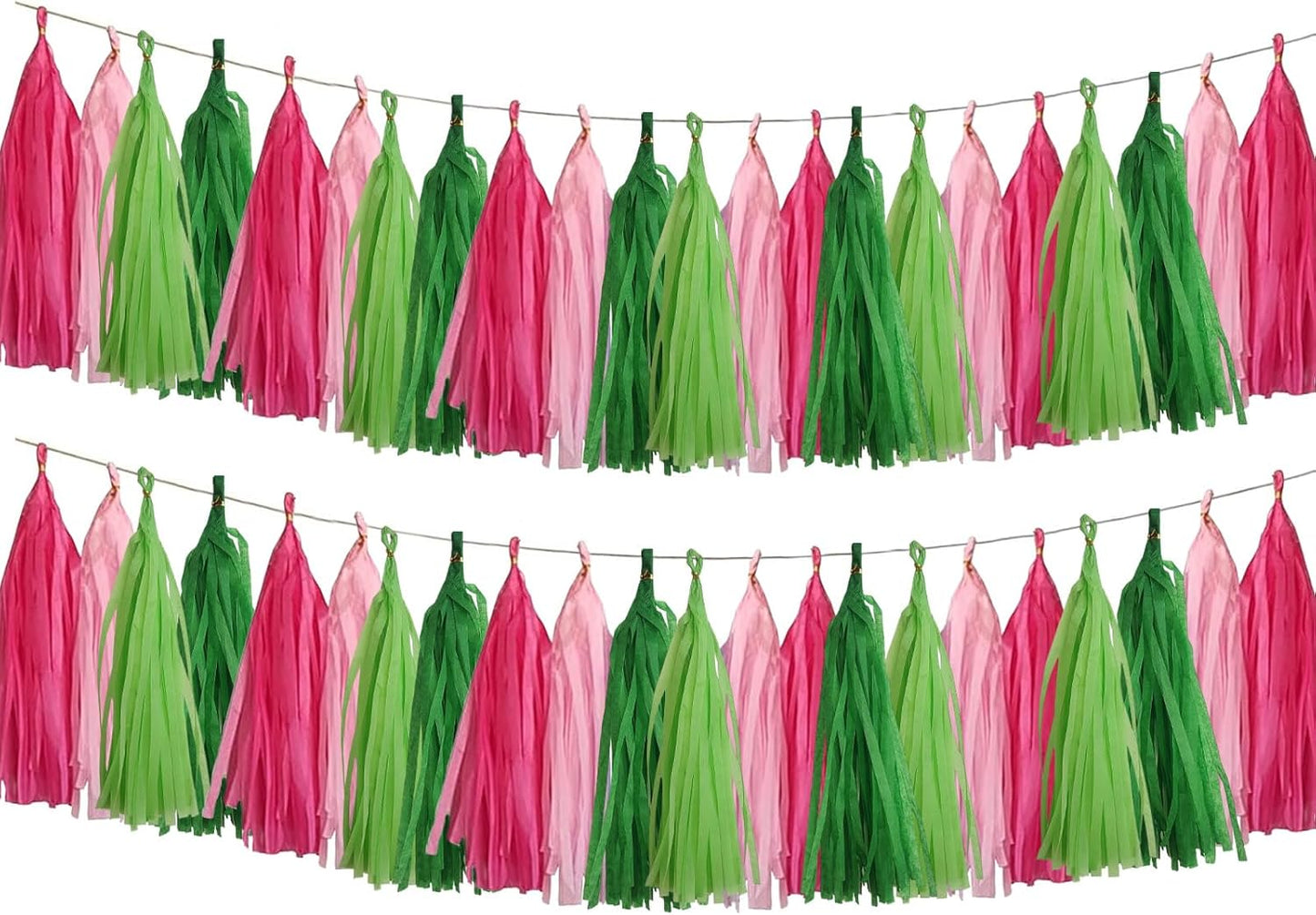 CC wonderland zone Pink and Green Tassel Garland,Paper Tissue Tassel Banner for Party