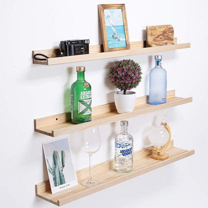 AZSKY 36 Inch Picture Ledge Shelf Solid Wood Large Floating Shelves Wall Mounted Rustic Natural