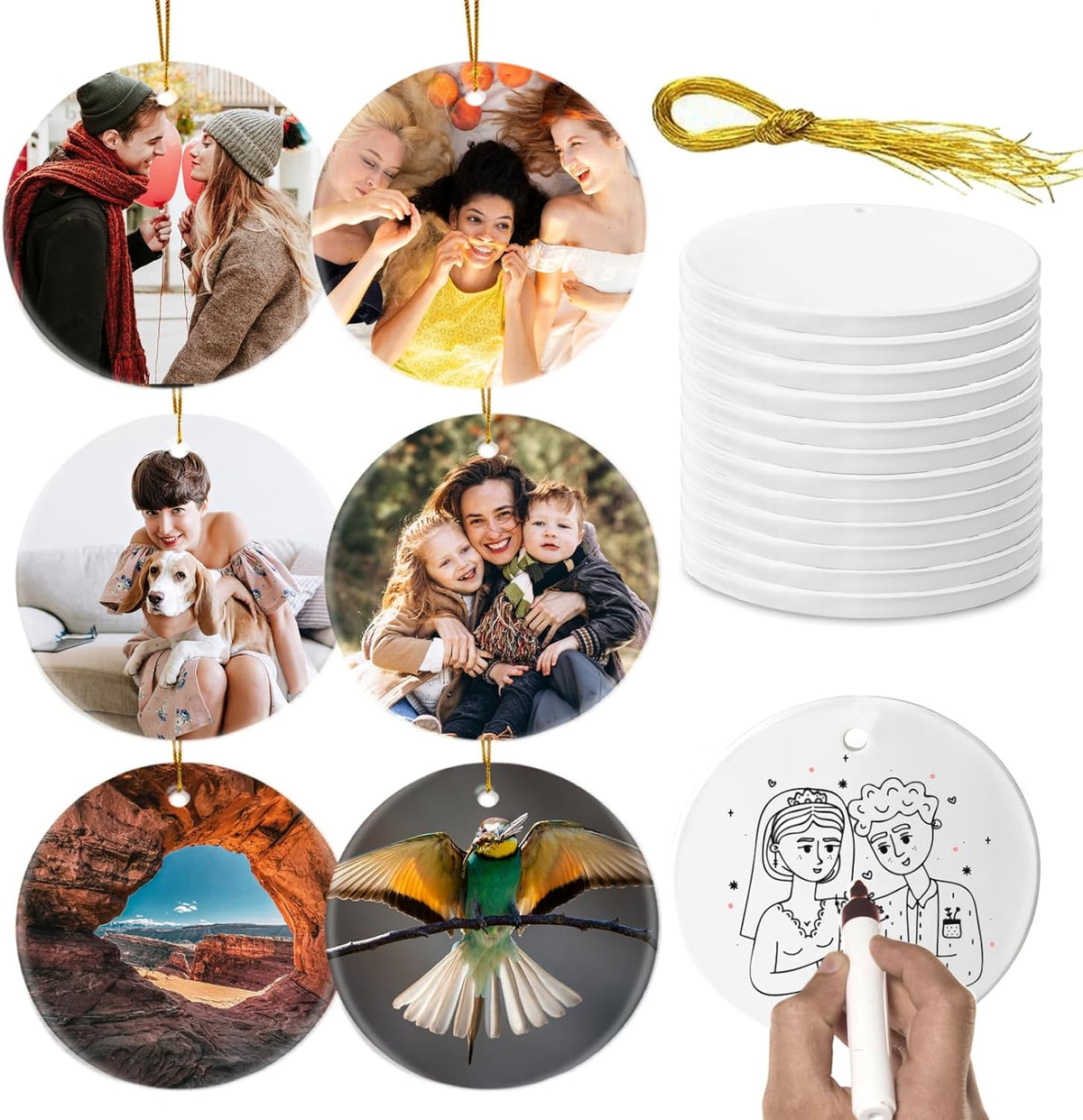 Sublimation Ornament Blanks Bulk, Sublimation Christmas Ornament Blanks Ceramic Sublimation