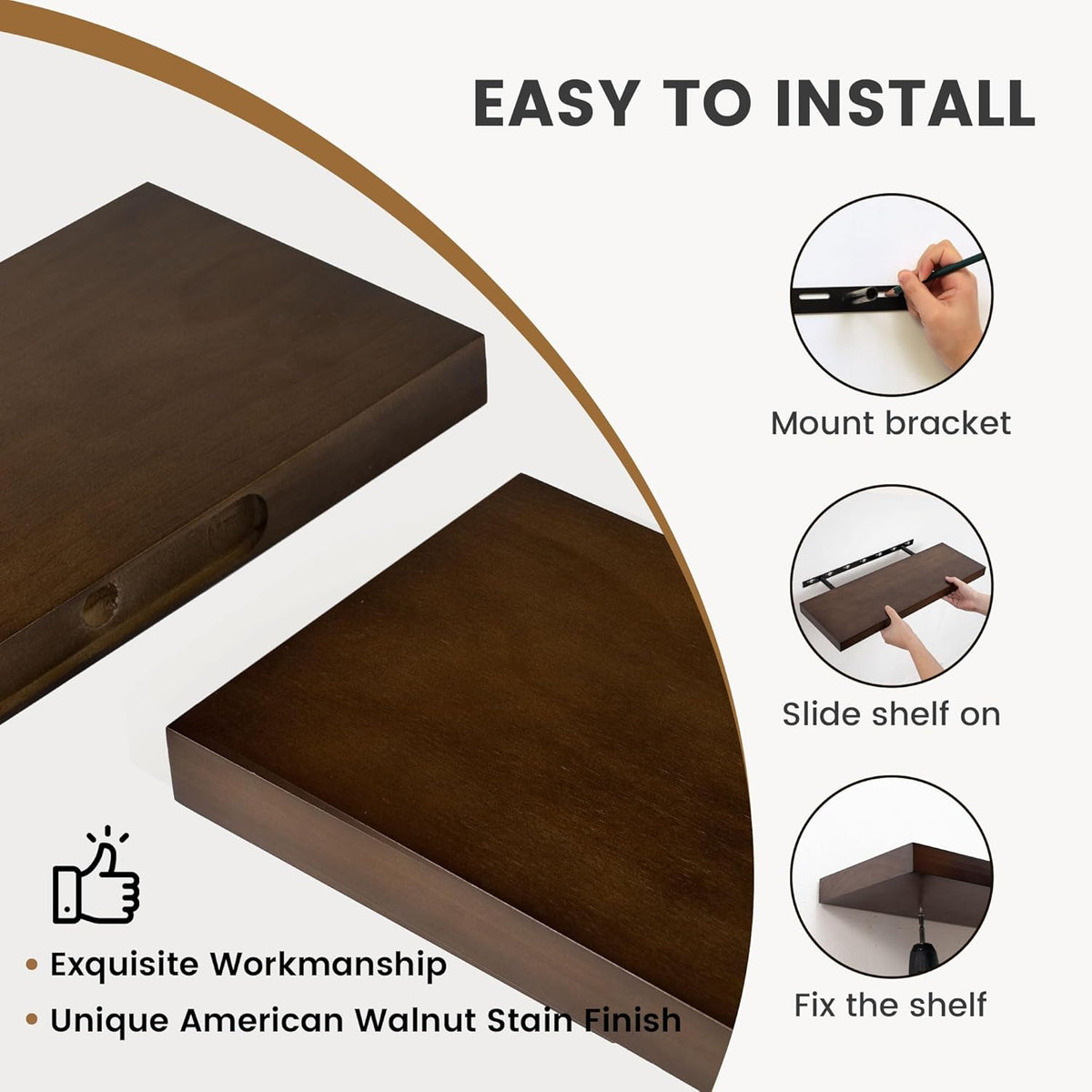 Floating Shelves 36 Inches Long - 8 Inch Deep Rustic Solid Pine Wood for Storage - Farmhouse Wall
