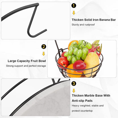 Livabber Countertop Fruit Basket Bowl with Banana Hanger, Modern Standing Fruit Vegetable Bowl