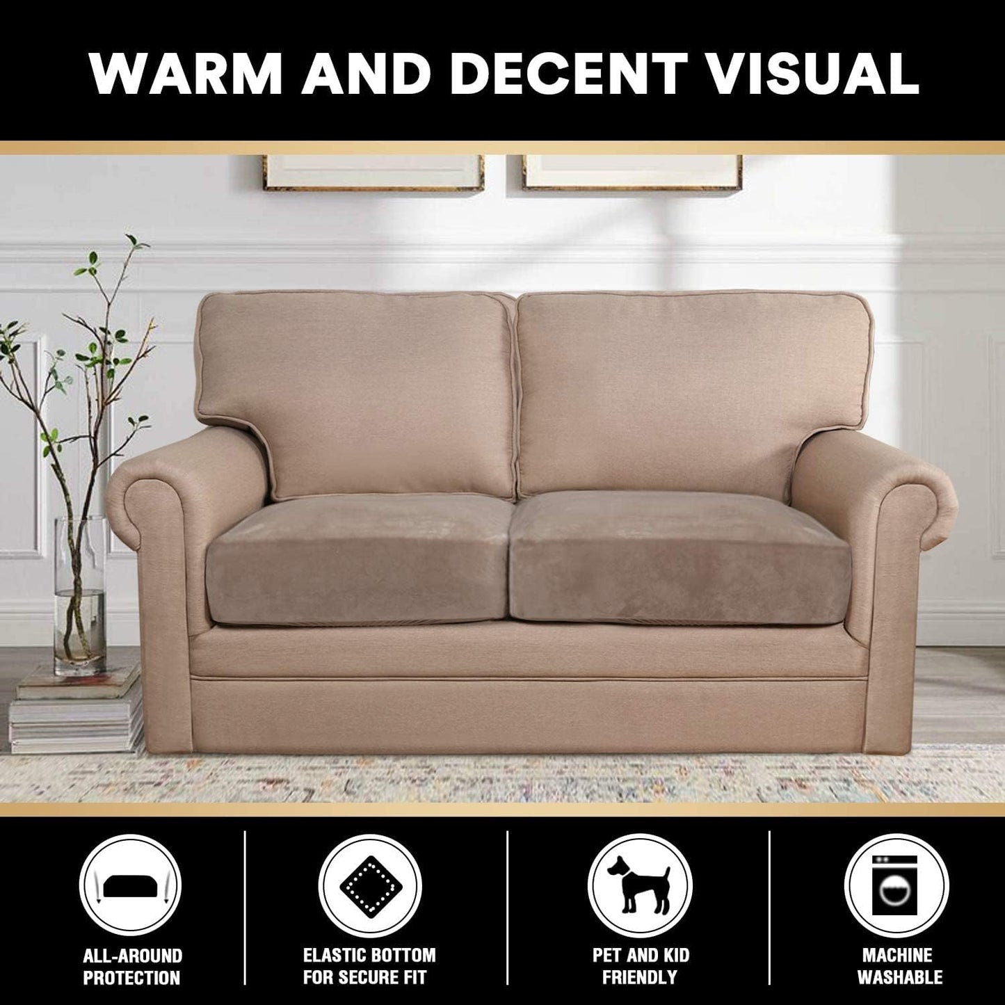 PrinceDeco Velvet Couch Cushion Cover Soft Stretch Cushion Slipcover for Chair Loveseat Sofa