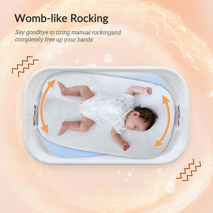 Rocking Bassinet for Baby 3 Speeds Electric Bedside Sleeper with White Noise, Automatic Bedside