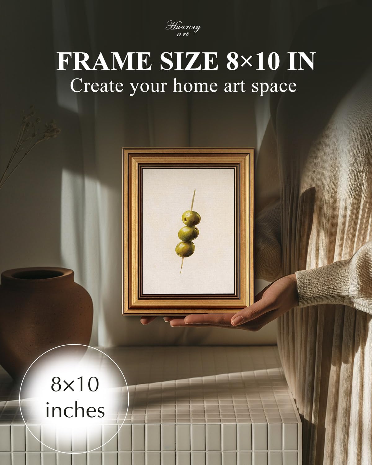 HUARCEY Gold Framed Wall Art for Living Room, Olive Skewers Painting Prints, Vintage Wall Decor for