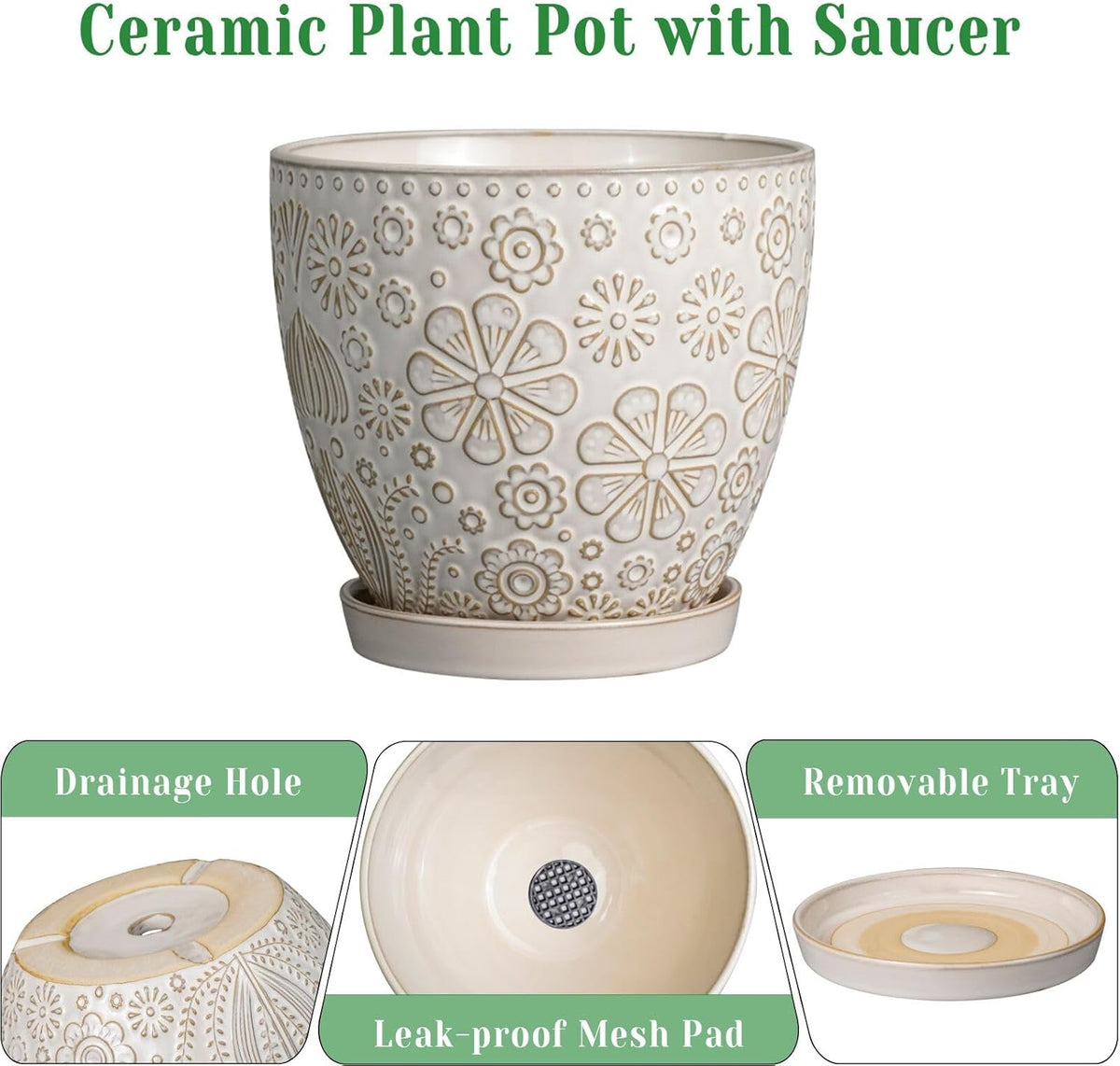 Ceramic Planter 8 Inch Plant Pot with Drainage Hole and Saucer Ceramic Pots for Indoor Plants