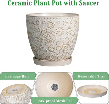 Ceramic Planter 8 Inch Plant Pot with Drainage Hole and Saucer Ceramic Pots for Indoor Plants