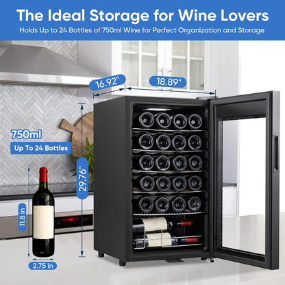 24 Bottle Compressor Wine Cooler Refrigerator with Lock, Freestanding Wine Fridge, 41°F-64°F