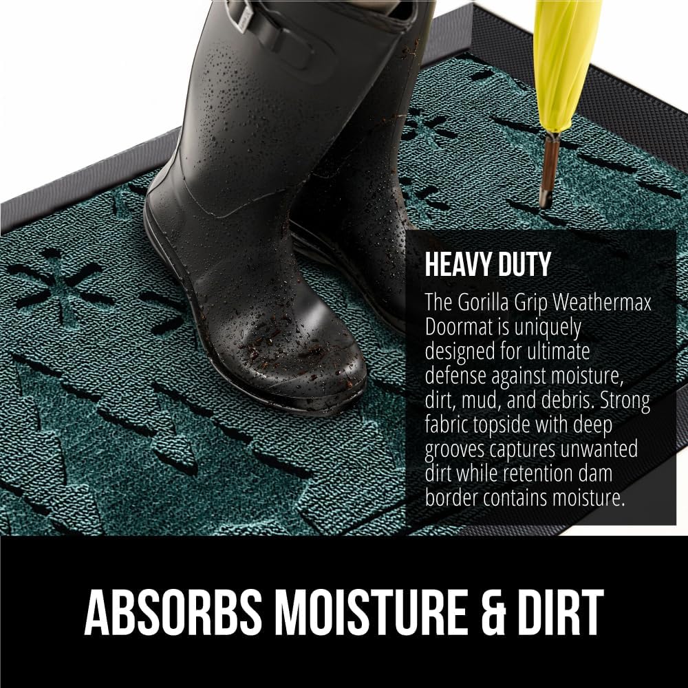 GORILLA GRIP 100% Waterproof All-Season WeatherMax Doormat, US Designed Natural Rubber, Stain and