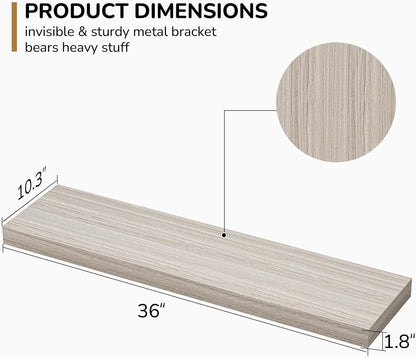 Floating Shelves - 10.3 Inch Deep Wall Shelf for Decor & Storage - Wall Mounted Display Shelving