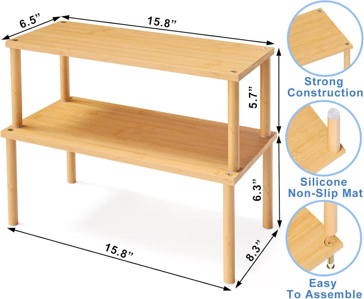 Cabinet Organizer Shelf(Set of 2),Kitchen Counter Shelves,Bamboo Stackable Expandable Spice Rack
