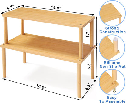 Cabinet Organizer Shelf(Set of 2),Kitchen Counter Shelves,Bamboo Stackable Expandable Spice Rack