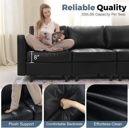 Oversized 172.5" Faux Leather Modular Sectional Sofa, Modern Large 10 Seater U Shaped Couch with