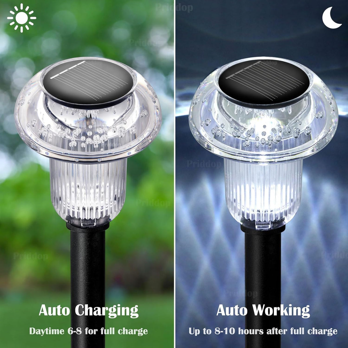 Solar Lights Outdoor Pathway Waterproof 8 Pack Cold White LED Acrylic Mushroom Decorative Garden