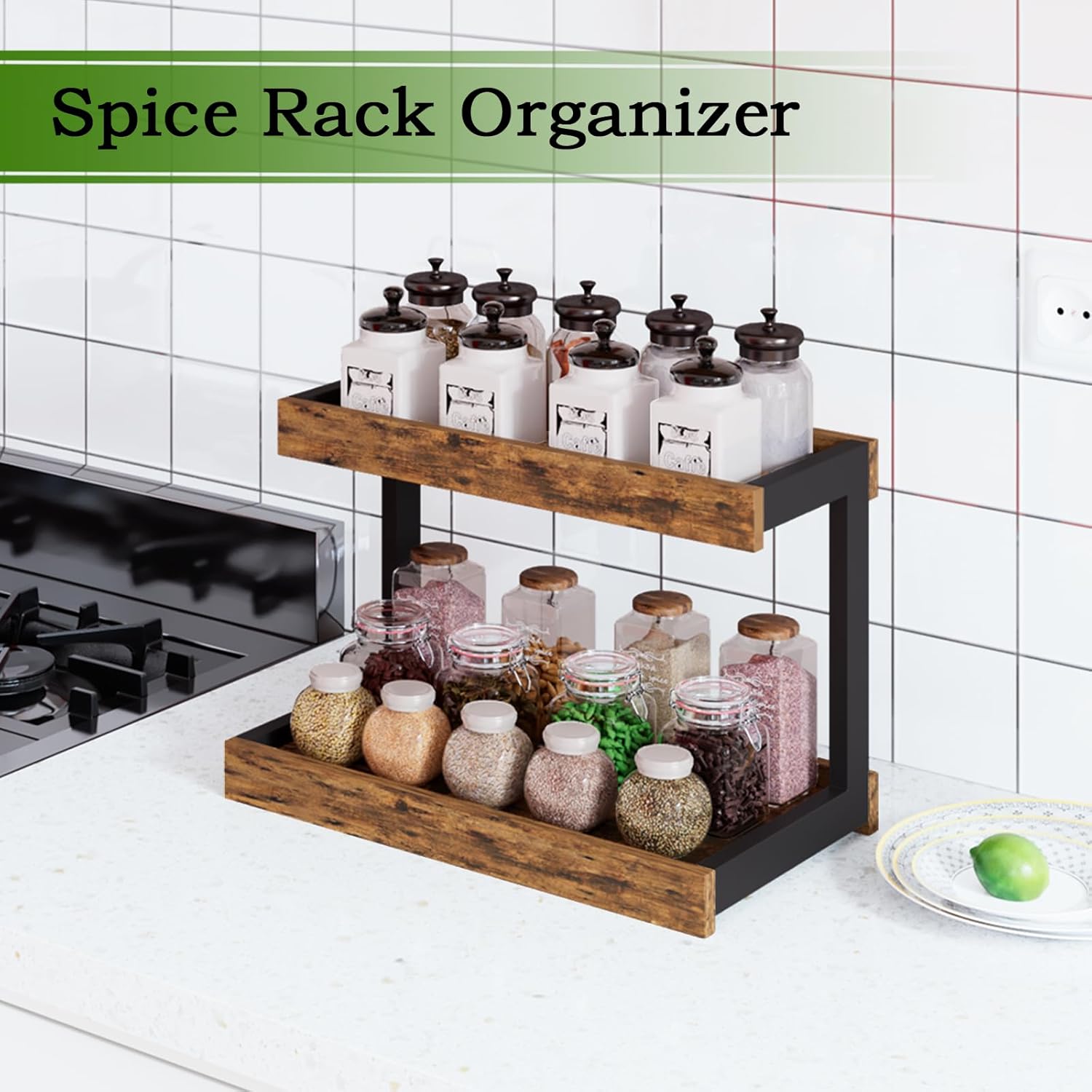 MARTY 2 Tier Spice Rack Organizer for Countertop, 15.8''L Coffee Station/Bathroom Organizer