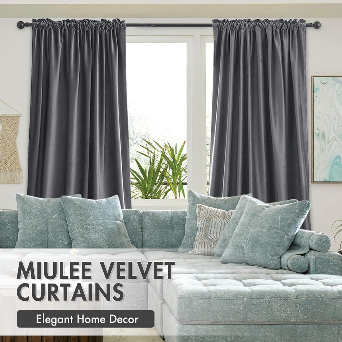 MIULEE Grey Velvet Curtains Thermal Insulated Blackout Curtain Drapes for Bedroom Living Room