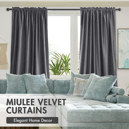 MIULEE Grey Velvet Curtains Thermal Insulated Blackout Curtain Drapes for Bedroom Living Room