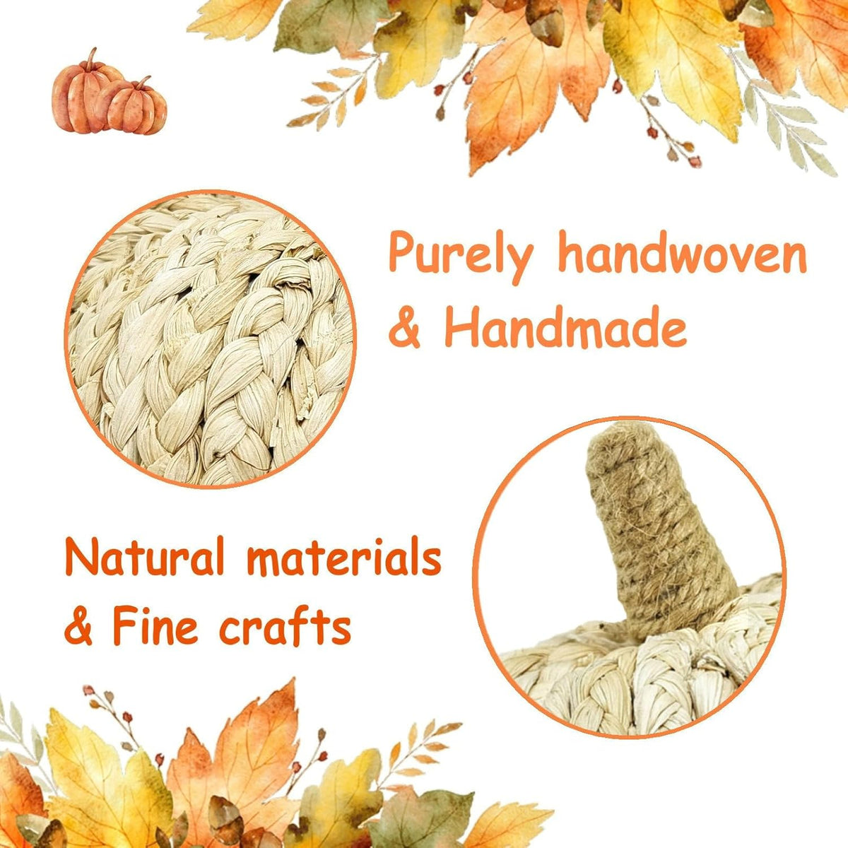 naturevibe 5.3 Inches Braided Cornhusk Pumpkin Decor Set of 4 as Centerpieces for Tables,Natural