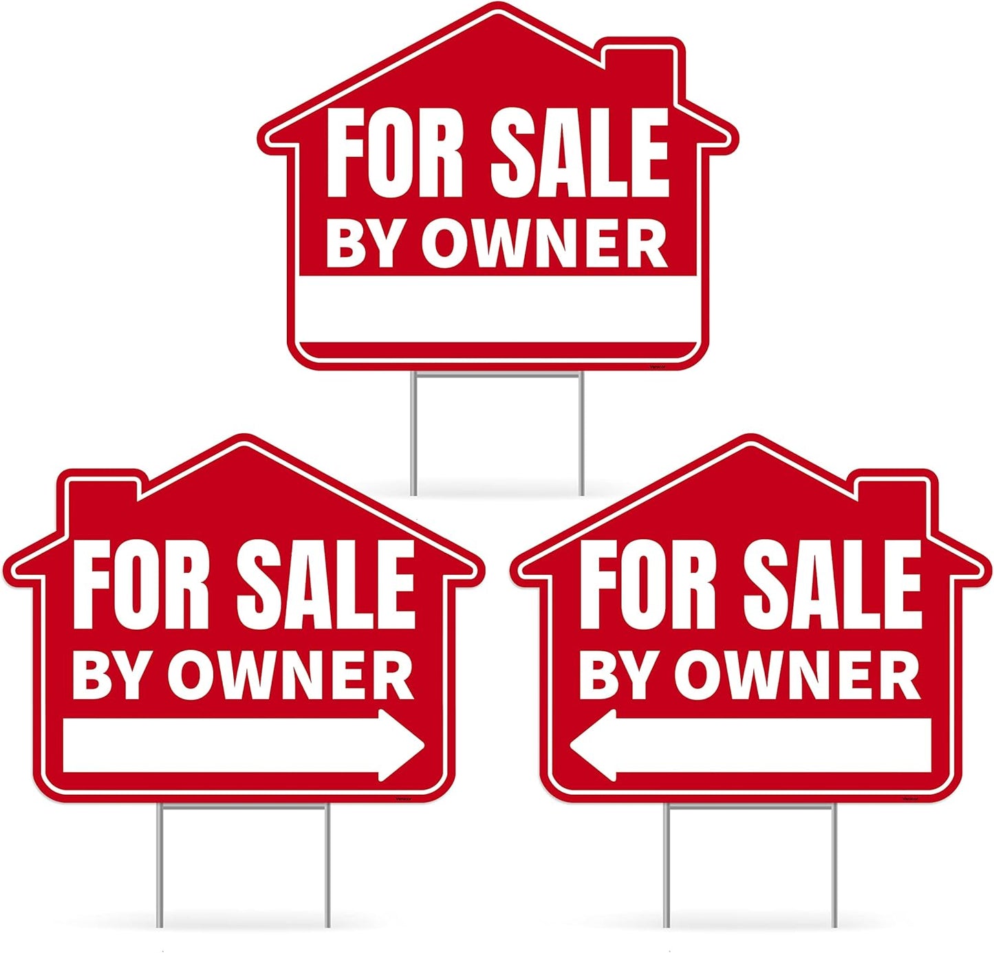 3PC For Sale By Owner Sign with Stakes, 17 Inches by 13 Inches - Double Sided Signs - Corrugated