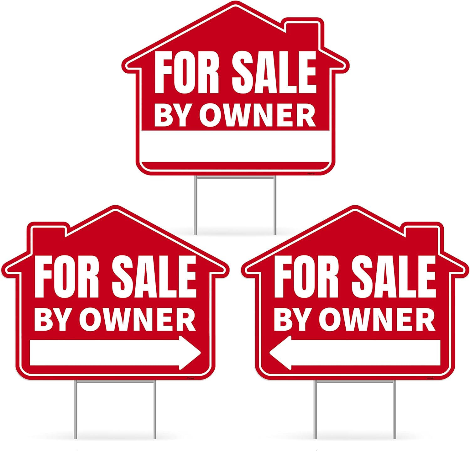 3PC For Sale By Owner Sign with Stakes, 17 Inches by 13 Inches - Double Sided Signs - Corrugated
