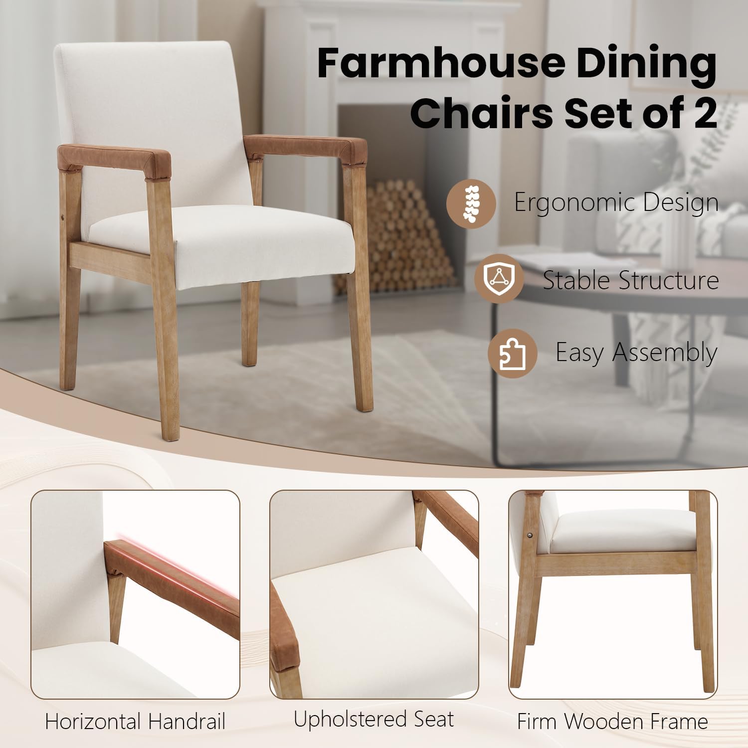 Kmax Modern Dining Chairs Set of 6 Linen Fabric Kitchen Arm Chairs Upholstered Accent Chairs with