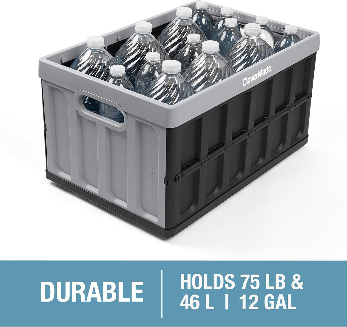 CleverMade Collapsible Storage Bins with Lids - Ocean 3 Pack 46L - Plastic Containers Stackable