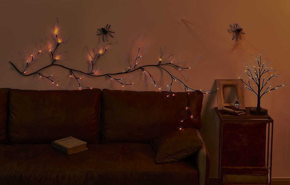 LITBLOOM Lighted Spooky Halloween Tree with Timer Battery Operated or USB Plug in, Pre-lit Black